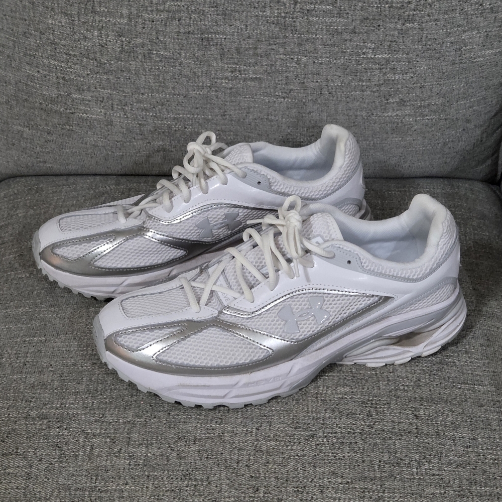 Under Armour White Silver Athletic Shoes Mesh Performance